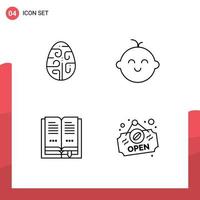 4 Creative Icons Modern Signs and Symbols of celebration education egg child open Editable Vector Design Elements