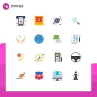 User Interface Pack of 16 Basic Flat Colors of moon pray planet search magnifier Editable Pack of Creative Vector Design Elements