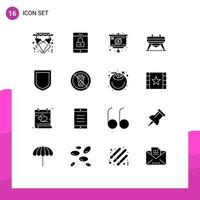 Modern Set of 16 Solid Glyphs Pictograph of shield protection presentation horse gymnastic Editable Vector Design Elements