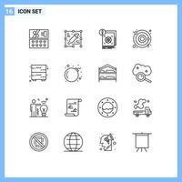 Modern Set of 16 Outlines and symbols such as drawer cabinet infrastructure sun planet Editable Vector Design Elements