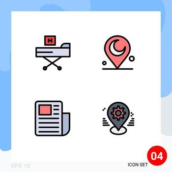 Set of 4 Modern UI Icons Symbols Signs for bed sheet form muslim text sheet Editable Vector Design Elements