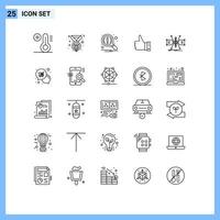 Line Pack of 25 Universal Symbols of yes thumbs magnifier hand finger Editable Vector Design Elements