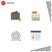 4 Universal Flat Icons Set for Web and Mobile Applications add public wallet initial investment Editable Vector Design Elements