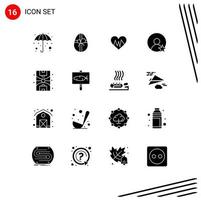 16 Thematic Vector Solid Glyphs and Editable Symbols of board life heart city user Editable Vector Design Elements