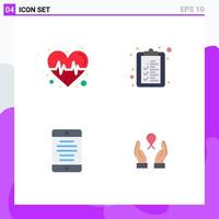 4 User Interface Flat Icon Pack of modern Signs and Symbols of pulse smartphone science list care Editable Vector Design Elements