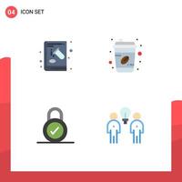 4 Thematic Vector Flat Icons and Editable Symbols of book lock education coffee cup security Editable Vector Design Elements