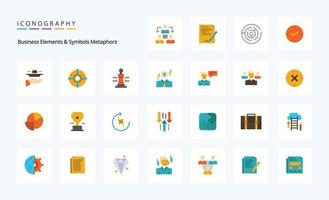 25 Business Elements And Symbols Metaphors Flat color icon pack vector