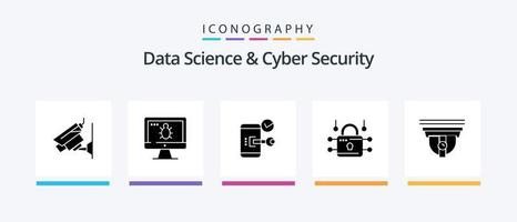 Data Science And Cyber Security Glyph 5 Icon Pack Including secure. loucked. key. louck. phone. Creative Icons Design vector