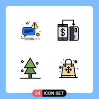 4 Universal Filledline Flat Color Signs Symbols of message nature cashless payment tree Editable Vector Design Elements