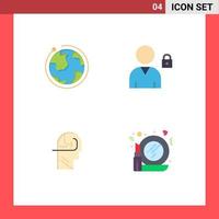 4 Creative Icons Modern Signs and Symbols of globe mind hotel user glass Editable Vector Design Elements