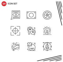 Set of 9 Vector Outlines on Grid for question target cinema focus aim Editable Vector Design Elements