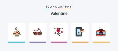 la línea de san valentín llenó el paquete de 5 iconos, incluida la televisión. día. bebida. san valentin Pareja. diseño de iconos creativos vector