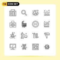 Mobile Interface Outline Set of 16 Pictograms of medical kit sunrise search sea yin Editable Vector Design Elements