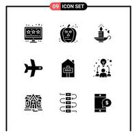 Pack of 9 creative Solid Glyphs of sold house love vehicle takeoff Editable Vector Design Elements