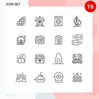 Set of 16 Vector Outlines on Grid for employee lamp star key idea Editable Vector Design Elements