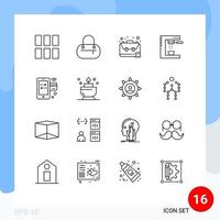 16 Universal Outlines Set for Web and Mobile Applications credit machine population food drinks Editable Vector Design Elements