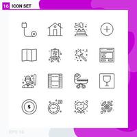 Universal Icon Symbols Group of 16 Modern Outlines of map contact family add play Editable Vector Design Elements