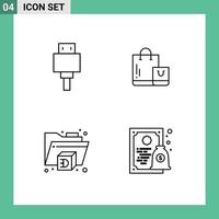 Set of 4 Vector Filledline Flat Colors on Grid for devices folder usb market diploma Editable Vector Design Elements