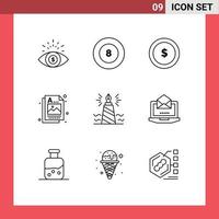 9 Universal Outline Signs Symbols of nib write dollar pen idea Editable Vector Design Elements