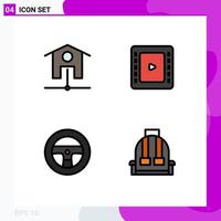 Filledline Flat Color Pack of 4 Universal Symbols of network backpack cienma tape steering camping Editable Vector Design Elements