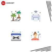 Group of 4 Flat Icons Signs and Symbols for date wifi beach internet construction Editable Vector Design Elements