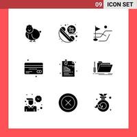 Modern Set of 9 Solid Glyphs Pictograph of document finance ball debit credit Editable Vector Design Elements