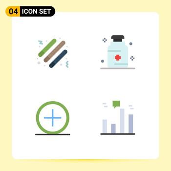 Editable Vector Line Pack of 4 Simple Flat Icons of drum circle light stick medical new Editable Vector Design Elements