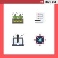 Modern Set of 4 Flat Icons and symbols such as agriculture story plant file writer Editable Vector Design Elements