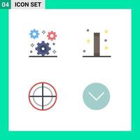 Set of 4 Modern UI Icons Symbols Signs for cog bulls eye setting magic wand military Editable Vector Design Elements