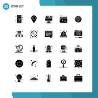 Set of 25 Vector Solid Glyphs on Grid for target season pin cold summer Editable Vector Design Elements