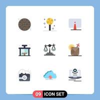 9 User Interface Flat Color Pack of modern Signs and Symbols of decision balance desktop stop life Editable Vector Design Elements