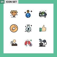 Pack of 9 Modern Filledline Flat Colors Signs and Symbols for Web Print Media such as power electricity green sweet donuts Editable Vector Design Elements