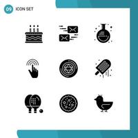 Universal Icon Symbols Group of 9 Modern Solid Glyphs of magic tap flask interface gestures Editable Vector Design Elements