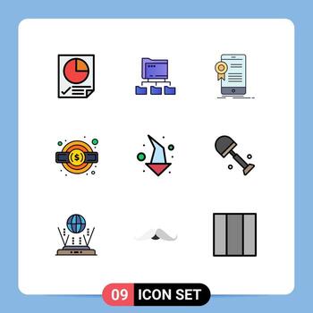 Modern Set of 9 Filledline Flat Colors and symbols such as arrow tax certificate service approval Editable Vector Design Elements