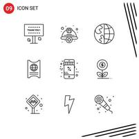 User Interface Pack of 9 Basic Outlines of ticket pass helmet globe contact us Editable Vector Design Elements