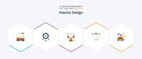 diseño de interiores paquete de 25 iconos planos que incluye lámpara. Decorar. Decorar. ligero. cocina vector