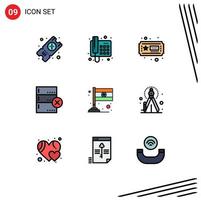 Pack of 9 Modern Filledline Flat Colors Signs and Symbols for Web Print Media such as creative india hobbies flag devices Editable Vector Design Elements