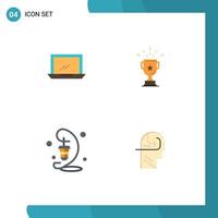 Set of 4 Commercial Flat Icons pack for computer prize hardware achievement winner Editable Vector Design Elements