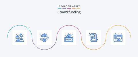 paquete de iconos de crowdfunding azul 5 que incluye página web. dinero. arriesgado. ingreso. análisis vector