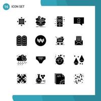 Set of 16 Vector Solid Glyphs on Grid for book private money bubble video Editable Vector Design Elements