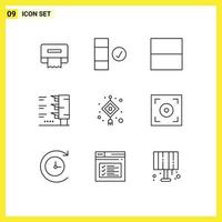 Pack of 9 creative Outlines of camera light layout lantern chinese Editable Vector Design Elements