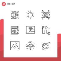 Set of 9 Vector Outlines on Grid for painting megaphone business loud hailer web Editable Vector Design Elements