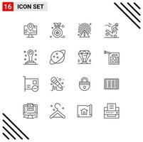 16 Universal Outlines Set for Web and Mobile Applications stationery office caution road danger Editable Vector Design Elements