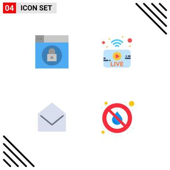 4 iconos planos universales firman símbolos de mensaje web utube noticias sueltan elementos de diseño vectorial editables vector