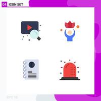 Set of 4 Modern UI Icons Symbols Signs for web movie exercise wellness ambulance Editable Vector Design Elements