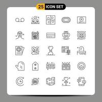 25 User Interface Line Pack of modern Signs and Symbols of online video puzzle sport olympic Editable Vector Design Elements