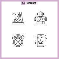 4 Universal Filledline Flat Colors Set for Web and Mobile Applications building time landmark robotics app Editable Vector Design Elements