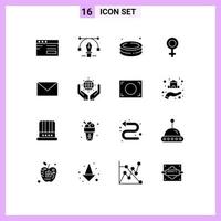 Solid Glyph Pack of 16 Universal Symbols of message email pool gender female Editable Vector Design Elements