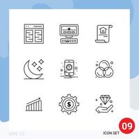 9 Thematic Vector Outlines and Editable Symbols of number weather construction stars moon Editable Vector Design Elements