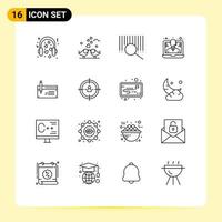 Mobile Interface Outline Set of 16 Pictograms of check support loving help search Editable Vector Design Elements